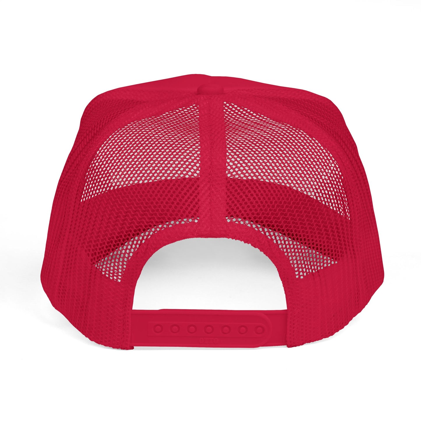 Embroidered 'LAURA' Red Foam Trucker Hat – Vintage Rainbow Stitch Mesh Cap