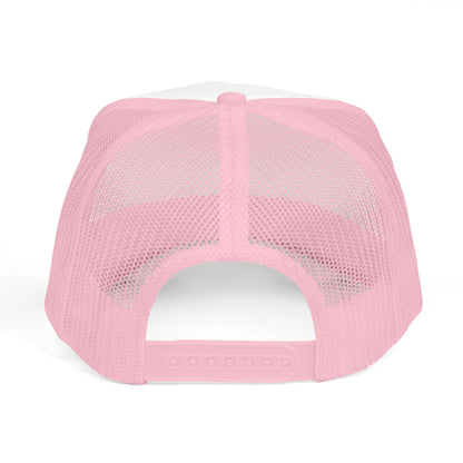 Embroidered 'LAURA' Red Foam Trucker Hat – Vintage Rainbow Stitch Mesh Cap